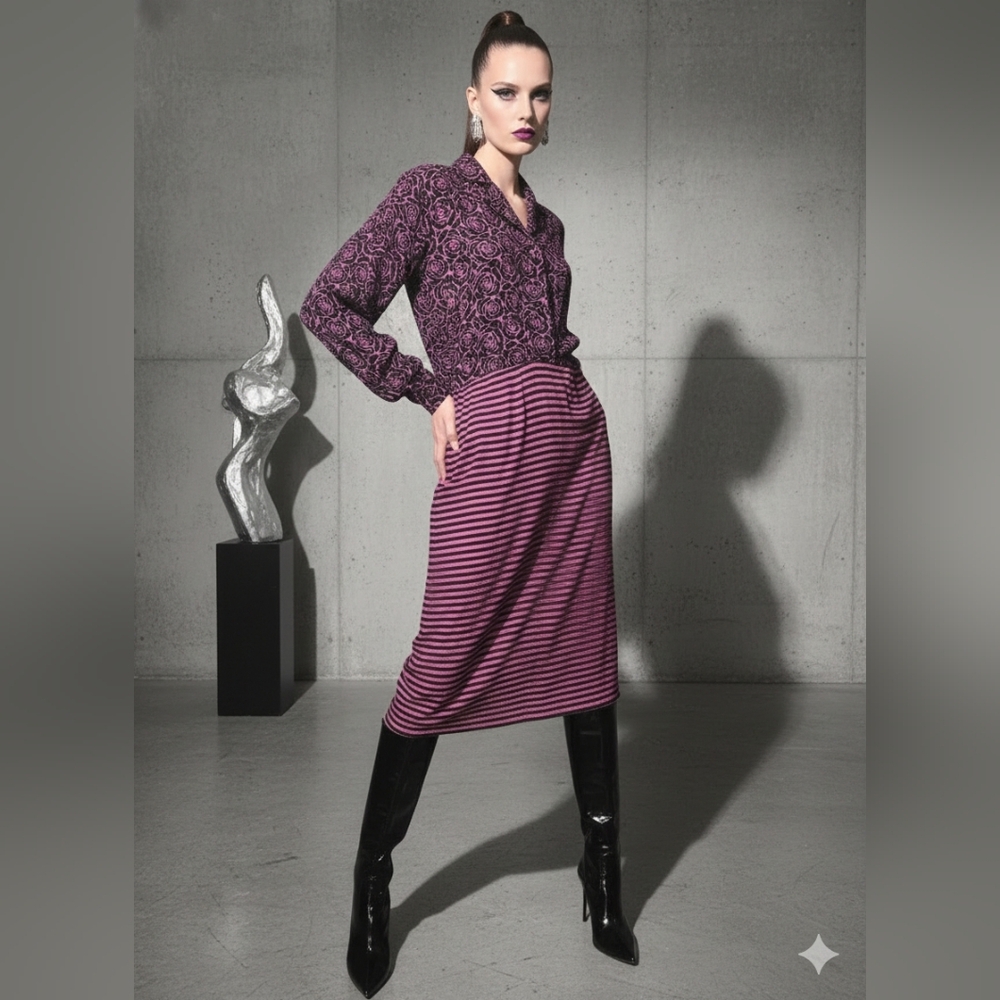 Geoffrey Beene Vintage Mixed Print Silk Dress
